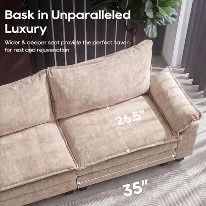 URRED Oversized Modular Sectional Sofa, 157" U Shaped Modern Comfy Cloud Couch with Movable Ottoman & Pillows, Deep Seat Couches for Living Room, Bedroom or Apartment (Chenille Khaki, 157" U Shaped)