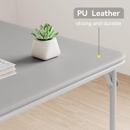 Folding Card Table, 34 Inch Square Folding Table, PU Padded Tabletop with Collapsible Legs, Sturdy Steel Frame, Portable Square Game Table for Home, Parties, Picnics, Games ( Table only) (Grey)