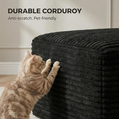JINGLING 25.6 Inch Plush Corduroy Ottoman, Modular Sectional Foot Rest for Living Room, Upholstered Cloud Ottoman for Couch in a Box, Compressed Memory Foam, No Assembly Require, Black