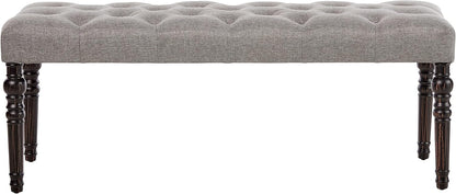 Roundhill Furniture Leviton Fabric Tufted Turned Leg Dining Bench, gray