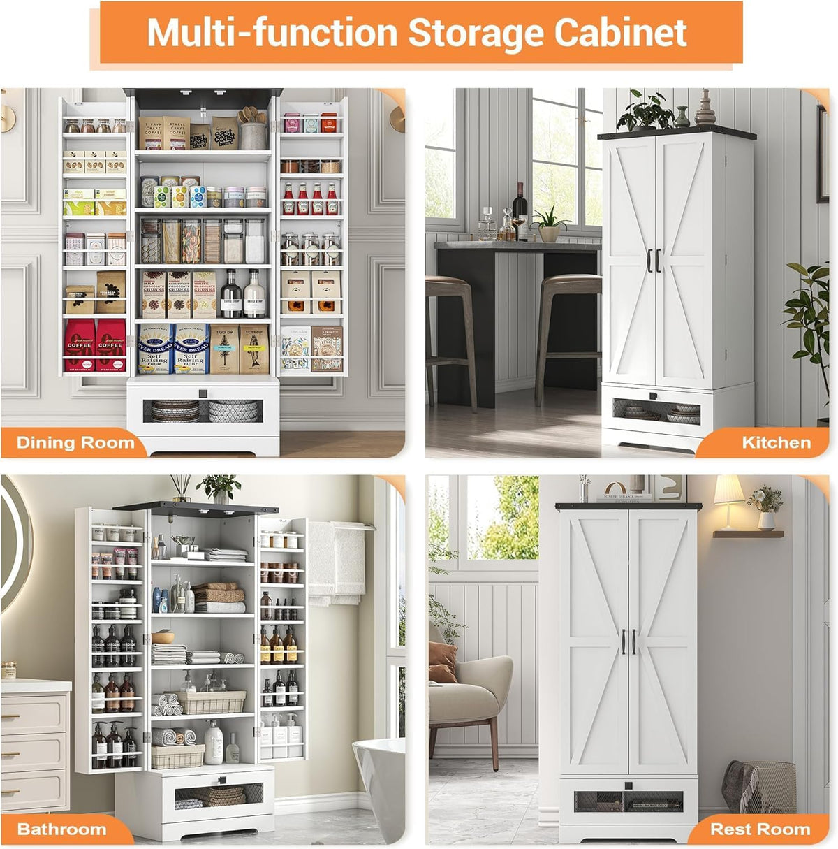 kepptory 55" Pantry Storage Cabinet with Adjustable Shelvesand Drawer, Buffet Cupboard for Kitchen