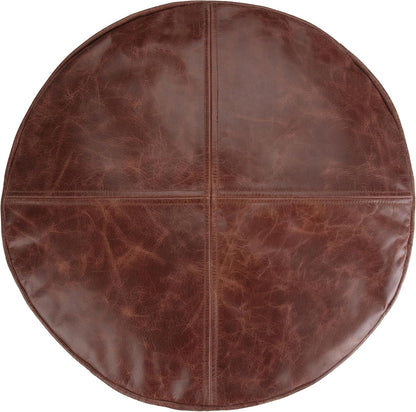 SIMPLIHOME Connor 18" Wide Round Pouf in Distressed Brown Genuine Leather | Boho footstool, extra seating for living room or bedroom with polystyrene filling, assembled; pouf ottoman or floor cushion.