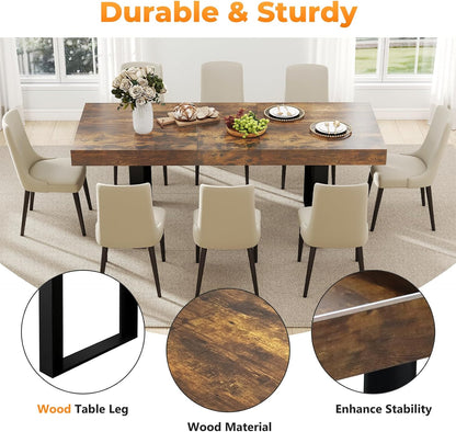 Zevemomo 63"-78.7" Rectangular Extendable Dining Table, 6-8 Extendable Dining Table, Conference Table, Kitchen Table with Slide Track, Tapered U-Shaped Wood Legs for Office, Living Room-Rustic Brown