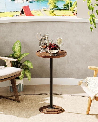 CHOEZON Drink Table, Small Round Side Table for Small Spaces, Pedestal Martini Side Table, for Living Room, Bedroom, Rustic Brown and Black TBZ30BF
