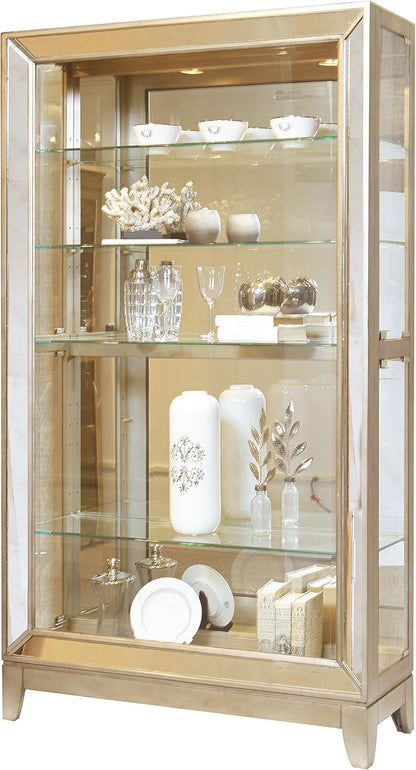 Hardwood Antique Style 5 Shelf Mirrored Curio Cabinet in Aged Silver Finish