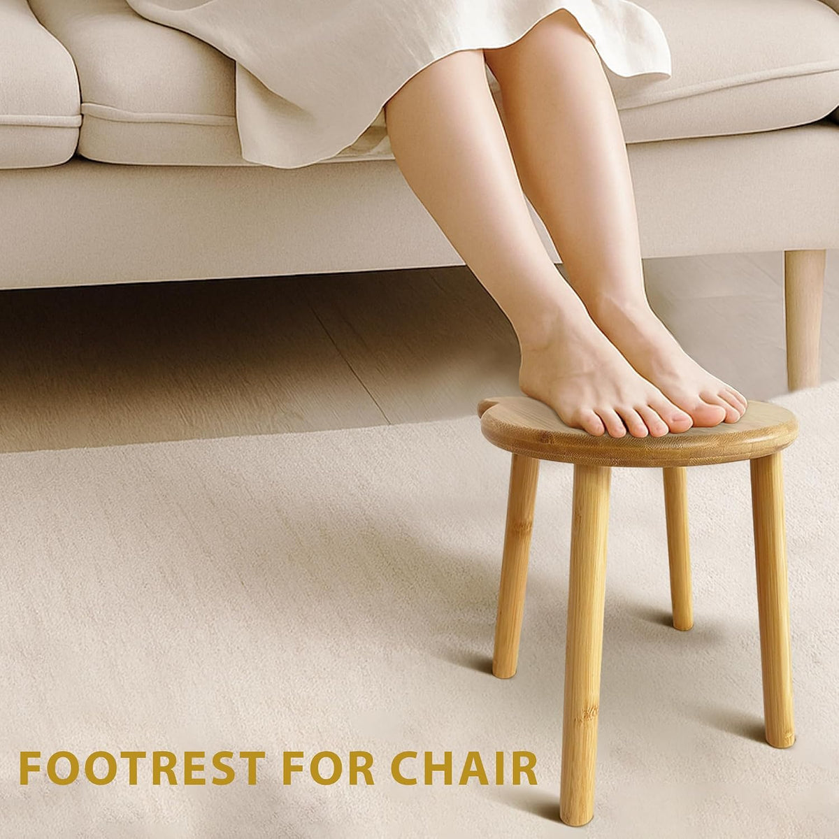 9.8 in Small Wooden Stool, Non-Slip Small Round Stool, Portable and Sturdy, Suitable for Footstools in Bedroom, Bathroom, Kitchen (L)