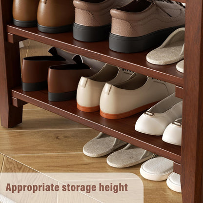 Shoe Rack Bench Mid Century Modern 2-Tier Shoe Rack Organizer for Entryway Hallway or Living Room Farmhouse Rustic Wooden Seat Bench Brown 11.8" Dx39.4 Wx16.5 H