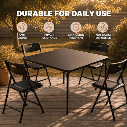 5-Piece Folding Card Table and Chairs Set, 34" Square Table with 330lbs Stackable Chairs, Portable Folding Table with Carrying Handle for Picnic, Camping, Party, Patio