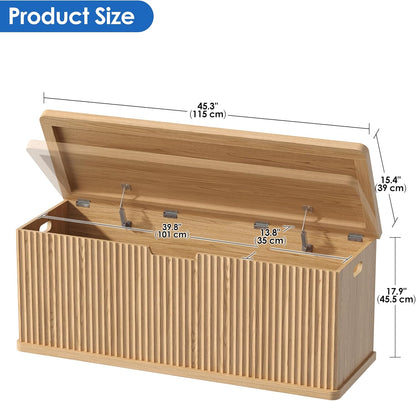 Akxomel 45.3" Fluted Storage Chest Wooden Storage Trunk 2 Safety Hinges Oak | Storage Chest with 2 Safety Hinges & Lift Top, Wooden Box Bench with Curved Profile, for Living Room, Entryway, Bedroom