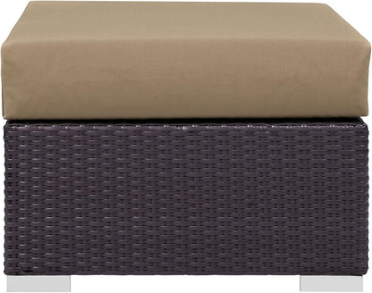 Modway Convene Wicker Rattan Outdoor Patio Square Ottoman with Cushions in Espresso Mocha