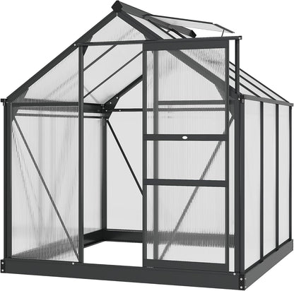 Outsunny 6' x 6' Greenhouse for Outdoors, Polycarbonate Greenhouse with Rain Gutter and Roof Vent, Aluminum Walk-in Green Houses for Outside for Patio Backyard Garden, Gray