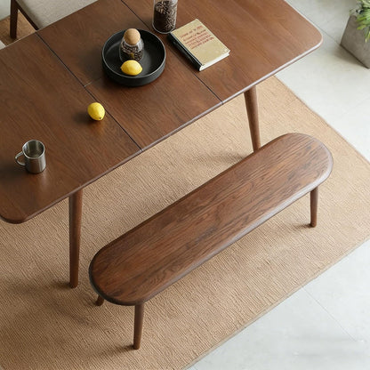 47" Solid Wood Skinny Bench | Walnut Finish Narrow Dining Bench | Mid-Century Modern Entryway Bench for Bed End, Living Room | Rounded Corners | Solid Oak Indoor Furniture