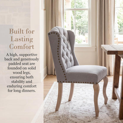 chairus Tufted Upholstered Parsons Dining Chairs Set of 6, Grey Linen | Linen Upholstery, Tufted Wingback, Solid Wood Legs, Nailhead Trim, High Back, French Country Kitchen Chairs for Dining Space
