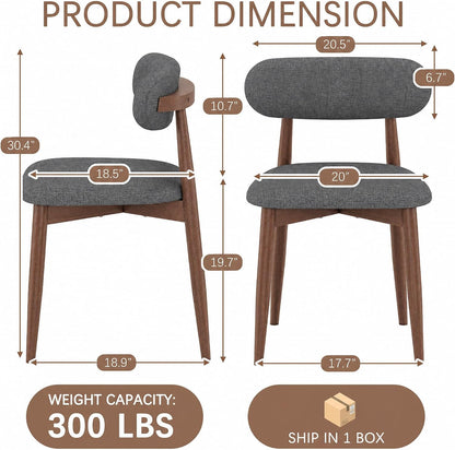 Solid Wood Dining Chairs Set of 2, Mid‑Century Modern Square Seat Cushion Chairs with Extra‑Thick 1.6" Legs and Curved Back, Heavy‑Duty Kitchen & Dining Room Chairs, Dark Grey