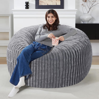 3 FT Bean Bag Chair,3' Big Bean Bag,Large Bean Bag Chairs for Adults | Comfy Beanbag Chairs with Memory Foam Filled,Soft Bean Bag Sofa with Machine Washable Dutch Corded Plush Cover-Dark Grey