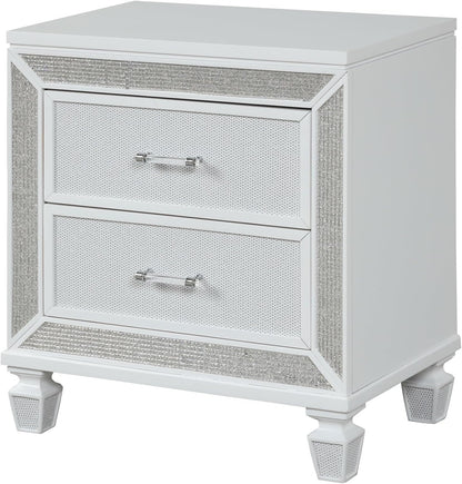 Crystal Modern Style 2-Drawer Nightstand Made White,for Small Spaces