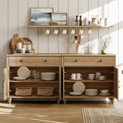 WAMAPT Buffet Cabinet with 4 Doors and 2 Drawers, Large Coffee Bar Table Wood Kitchen Storage Cabinets with Storage Cabinets, Modern Farmhouse Sideboard Credenza for Dining Room, Oak, 68 inch