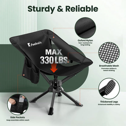 Portable Camping Chairs for Adults, Comfy Folding Camp Chair | 3.5 lbs Lightweight, 10 Seconds Quick Setup, Side Pocket, Storage Bag Easy to Carry for Outdoor Sporting, Holds up to 330 lbs