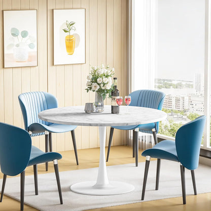 DKLGG White Marble Round Dining Table, 39.1" Tulip Kitchen Dining Table for 4-5 People with MDF Table Top & Pedestal Base, Mid-Century End Living Room Table