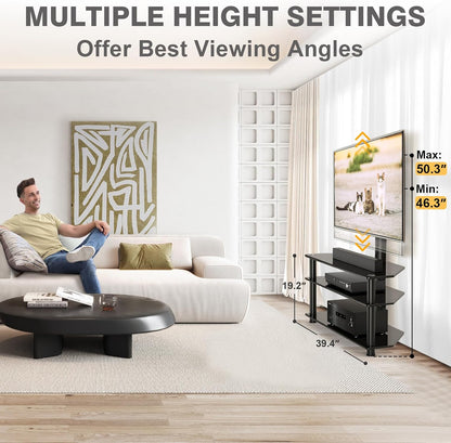TAVR Furniture Swivel Floor TV Stand for 32-70 Inch TVs - Universal Height Adjustable TV Floor Stand with Shelves Perfect for Bedroom and Corner, TV Mount Stand VESA 600x400mm Holds up to 88lbs, Black