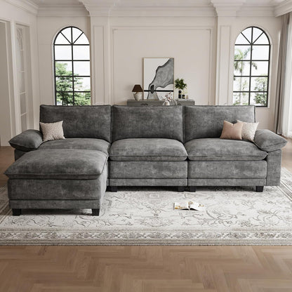 108" Modular Sectional Couch, L Shaped Cloud Sofa for Living Room | Comfortable Foam Cushions, Sturdy Frame, Appealing Appearance, Easy Assembly, Soft Chenille, Modular Design, Dark Gray