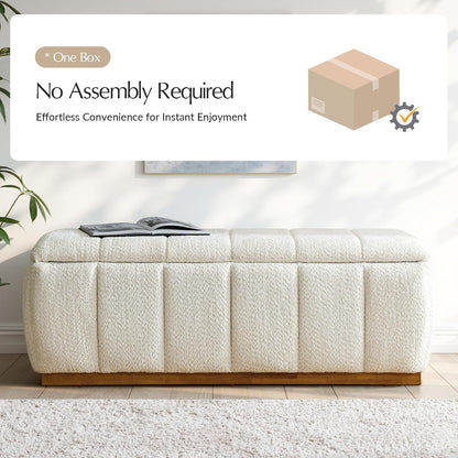 HULALA HOME Storage Bench with Solid Wood Base, Chenille End of Bed Bench for Bedroom, Living Room, Entryway, No Assembly, Beige