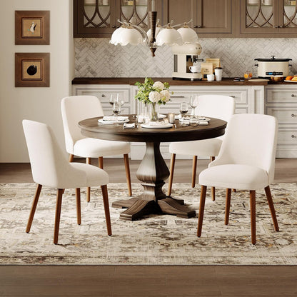 MALOL Dining Room Chair Set of 6, Upholstered Kitchen Chairs with Wood Legs, High-Back Padded Dining Chairs for Dining Room/Restaurant/Cafe, Beige