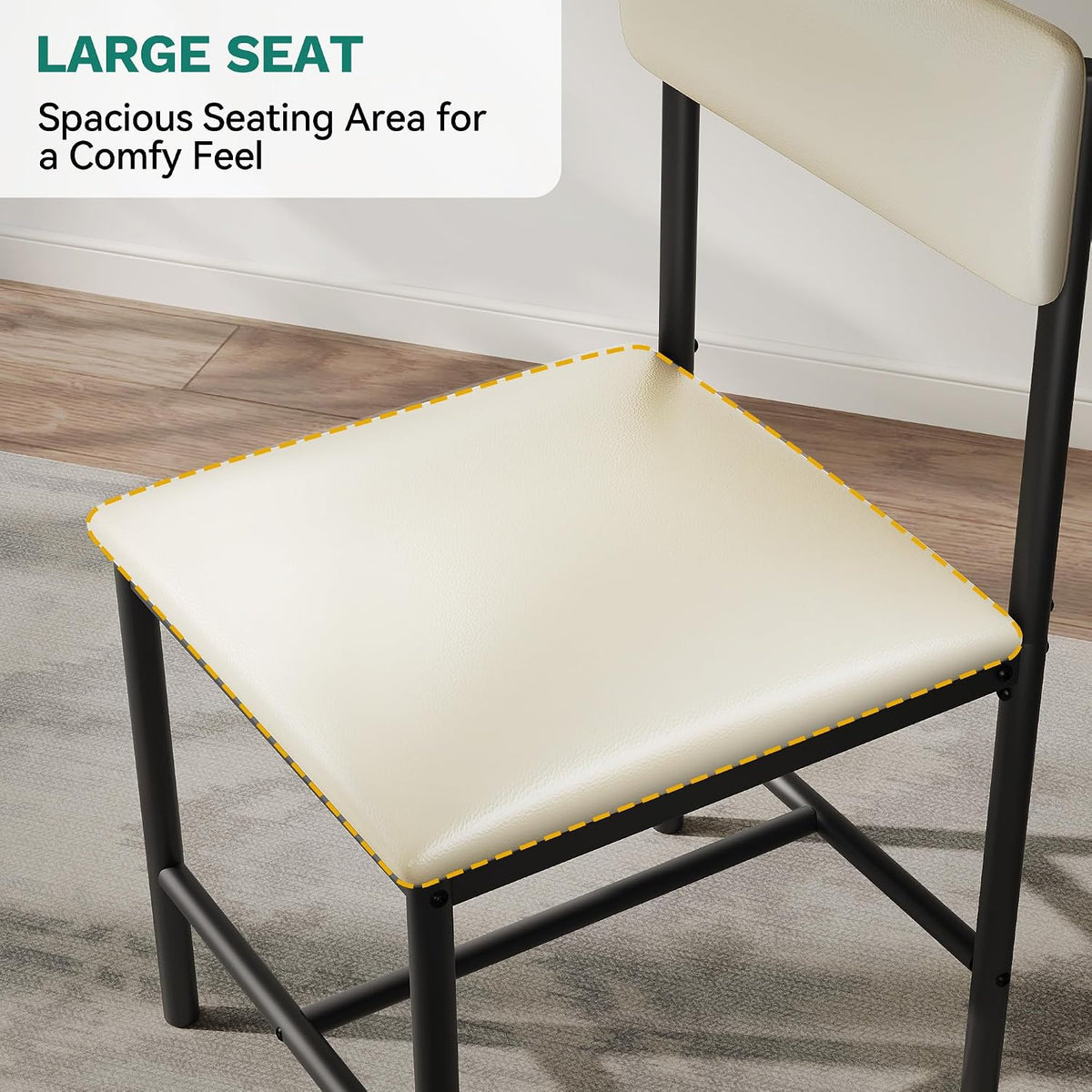 DWVO Dining Chairs Set of 4, White Faux Leather with Metal Legs | Padded seat & backrest, sturdy metal legs, modern style, fits dining room kitchen restaurant, easy to assemble