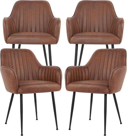 Set of 4 Dinning Chairs, Upholstered Accent Chairs with Black Finished Metal Plating Legs for Living Room Chairs, Brown