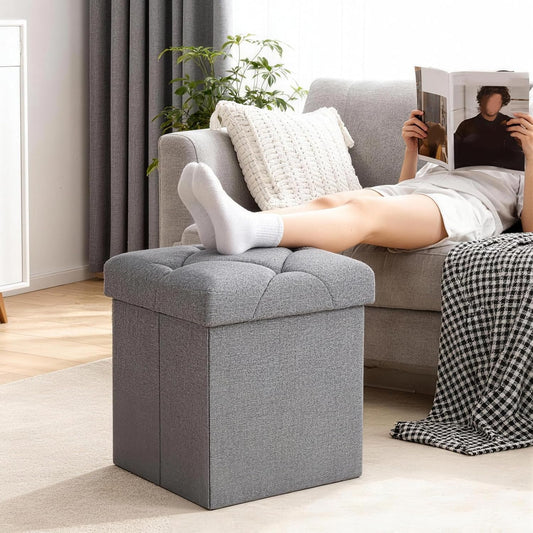 Storage Ottoman Footrest Stool Small Ottoman with Storage,35 Inches Foldable Ottomans Foot Rest Footstool Bench Ottoman with Storage Bench for Living Room Bedroom Dark Grey（15Wx15Dx15H