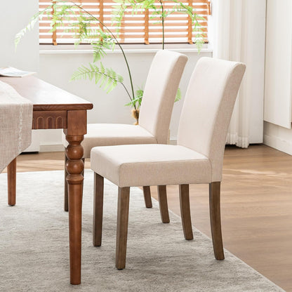 Rowill Modern Upholstered Dining Chairs Set of 2, Linen Fabric Side Dining Room Chair with Solid Wood Legs and Padded Seat for Home Kitchen/Restaurant, Beige