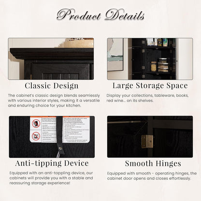 Corner Storage Cabinet 72" H Wooden Kitchen Pantry with 8 Doors, Freestanding Bookshelf Cabinet with Adjustable Shelves for Living Room (Black & Style 2)