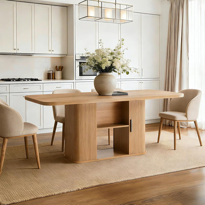 SUNCOZE 70.9" Oval Dining Table for 4-6 People, Large Farmhouse Kitchen Table with Open Storage Base, Fluted Mid-Century Modern Kitchen and Dining Room Furniture, Wood