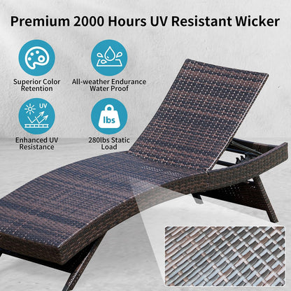 Set of Foldable Long Reclining Patio Seating Chairs, 2 Folding Chairs Patio Chaise Lounge, Outdoor Wicker Lounge Chaise, Rattan Chaise Lounge Lawn Sunbathing Recliner Beach Pool Backrest Recliners