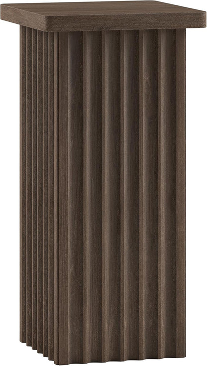 Henn&Hart 11" Fluted Modern Square End Table, Ribbed Side Table, Nightstand for Living Room, Office, Family Room, or Bedroom, Heritage Oak