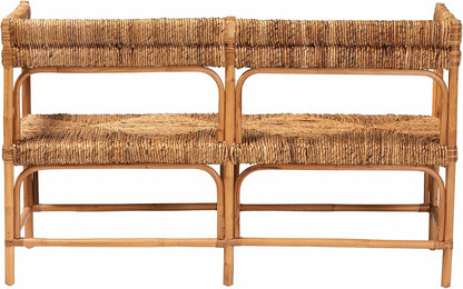 Bali & pari Adisa Natural Rattan Bench - Handcrafted Banquette with Woven Seagrass Seat and Open Back, Coastal Boho Accent Seating for Entryway, Dining or Living Room