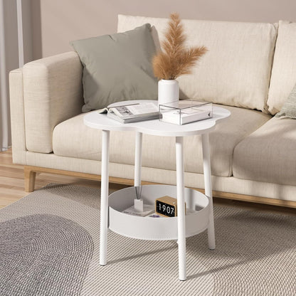 Cloud Coffee Table,Household Small Dining Table Round Side Table 2-Tier Small Tea Table Modern Style End Table Living Room Center Minimalist Display Coffee Table for Living Room Small Space White
