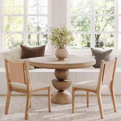Nathan James Elodia Upholstered Dining Chair with Seagrass Back Solid Wood Modern Dining Room Chair with Natural Flax Upholstery, Light Brown