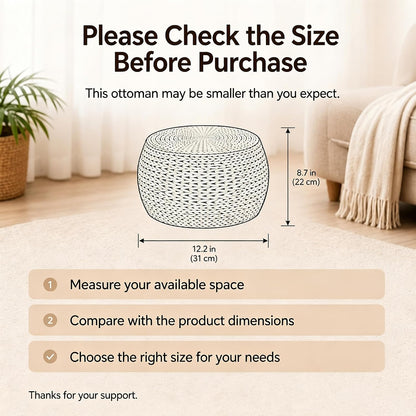Small Straw Pouf Ottoman, Low Natural Footrest, Dia: 12.2" | Natural, Eco-friendly, Lightweight, Anti-Slip, Breathable, Boho Tatami Footstool for Living Room Bedroom Patio