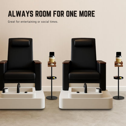 Drink Table for Small Spaces - Slim Pedestal Side Table with Real Wood Top & Stable Base for Coffee & Cocktails - Ideal for Tight Living Room & Bedroom Spaces (Walnut)