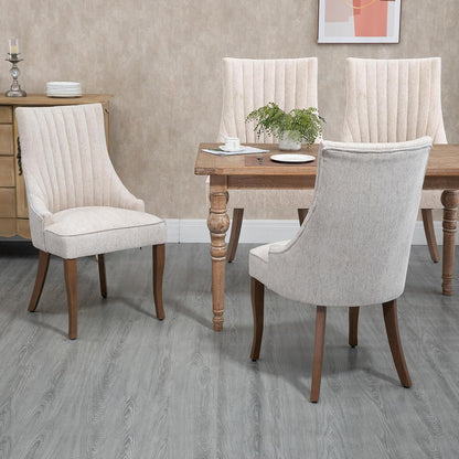 Linen Kitchen and Dining Chairs Set of 2, Channel Tufted Dining Room Chairs Comfy Fabric, Upholstered sillas for Dining Room with Solid Wood Legs
