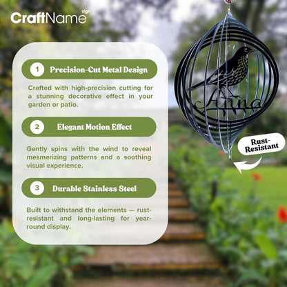 Personalized Butterfly Wind Spinner 3D Stainless Steel, Butterfly Garden Spinner Hanging Outdoor Decor, Wind Spinners Outdoor, Custom Gift for Grandmother, Mom, Wife