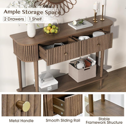 JOINICE 43" Entryway Table with Drawers,Fluted Console Table with Storage Shelf,Narrow Sofa Table for Living Room,Hallway,Foyer,Walnut