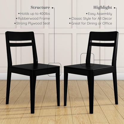Grain & Grove Crew Dining Chair, Set of 2, Solid Rubberwood Frame, Engineered Wood Seat, Comfortable Backrest, Easy Assembly, Durable Wooden Kitchen & Dining Room Chair, Black