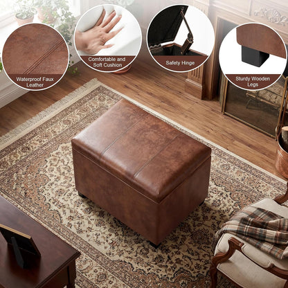 Joveco 24" Leather Storage Ottoman Bench, Rectangle Foot Rest Stool for Living Room, Bedroom, Entryway, Coffee