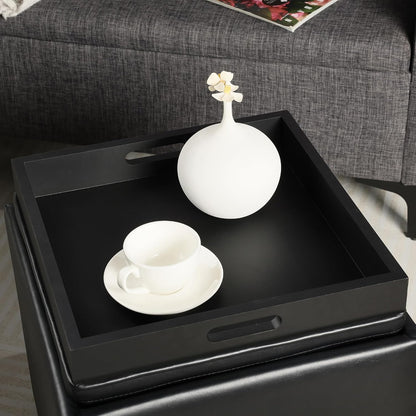 Adeco 17" Black Storage Ottoman Cube with Tray Lid, Small Footstool with Storage, Square End Table for Living Room & Bedroom
