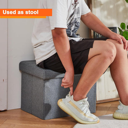 ALASDO Storage Ottoman Footrest Stool Small Ottoman with Storage Foldable Ottomans Foot Rest Footstool Bench for Living Room 17x13x13inches Grey