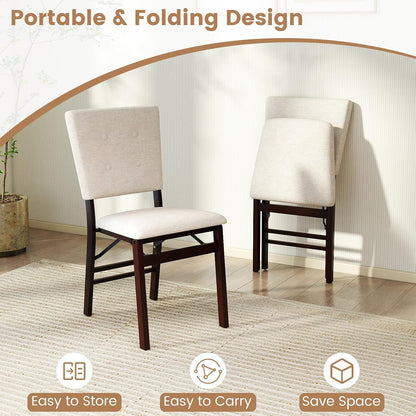 Giantex Folding Dining Chairs Set of 2, Armless Kitchen Chair w/Padded Seat & Tilt Backrest, Rubber Wood Legs, Upholstered Accent Side Chairs for Dining Room, Living Room, Restaurant