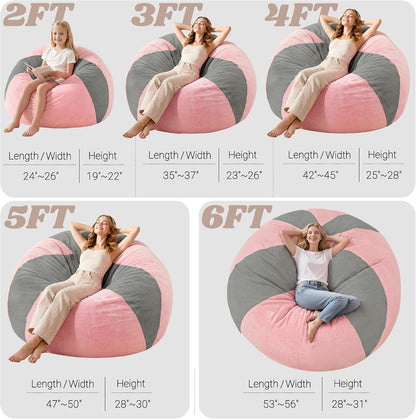 Homguava 6FT Bean Bag Chairs for Adult Teardrop Bean Bag with Memory Foam | Bean Bags with Handy Handle and Washable Cover for Living Room, Bedroom (Corduroy Light Grey/Pink)