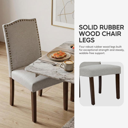 Simple Deluxe Set of 2 Upholstered Parsons Dining Chairs, Fabric Dining Room Chairs with Solid Wood Legs & Nailhead Trim, Multi-Use for Kitchen, Living Room & Bedroom, Gray